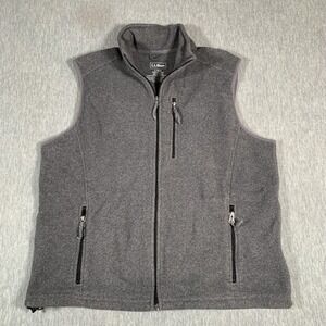 LL Bean Fleece Vest Mens Large Gray Full Zip Sleeveless Jacket Outdoors Hiking